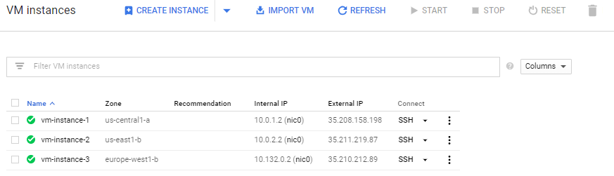 vpc networks demo vm instances