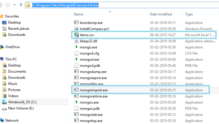 import csv using mongoimport