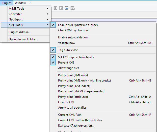edit xml tools menu