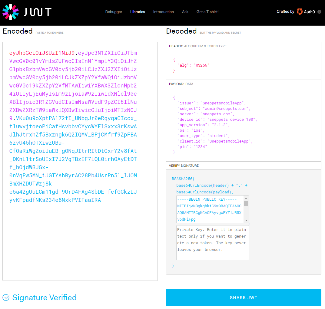 Create JWT Token and Sign with RSA Private Key