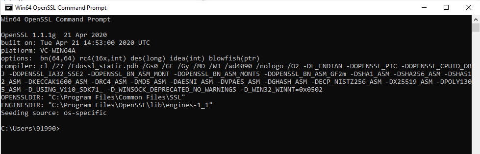 Generate public key and private key with OpenSSL in Windows 10