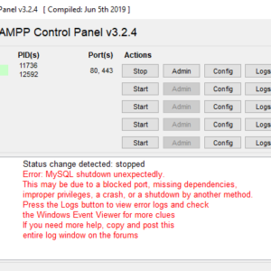 XAMPP Error: MySQL shutdown unexpectedly