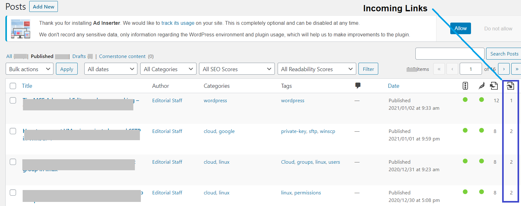 Incoming links are not getting displayed in WordPress dashboard