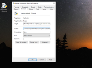 Change the Jupyter Notebook startup folder shortcut