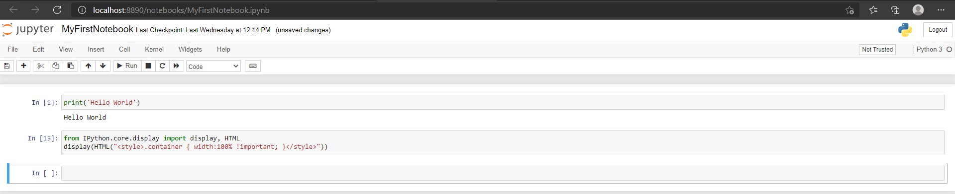 increase cell width jupyter notebook python