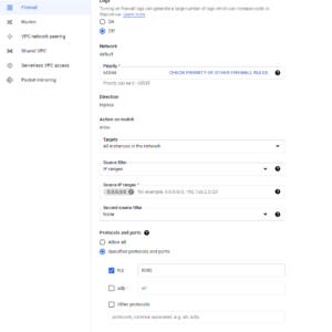 Open specific port such as 8082 in Google Compute Engine VM instance