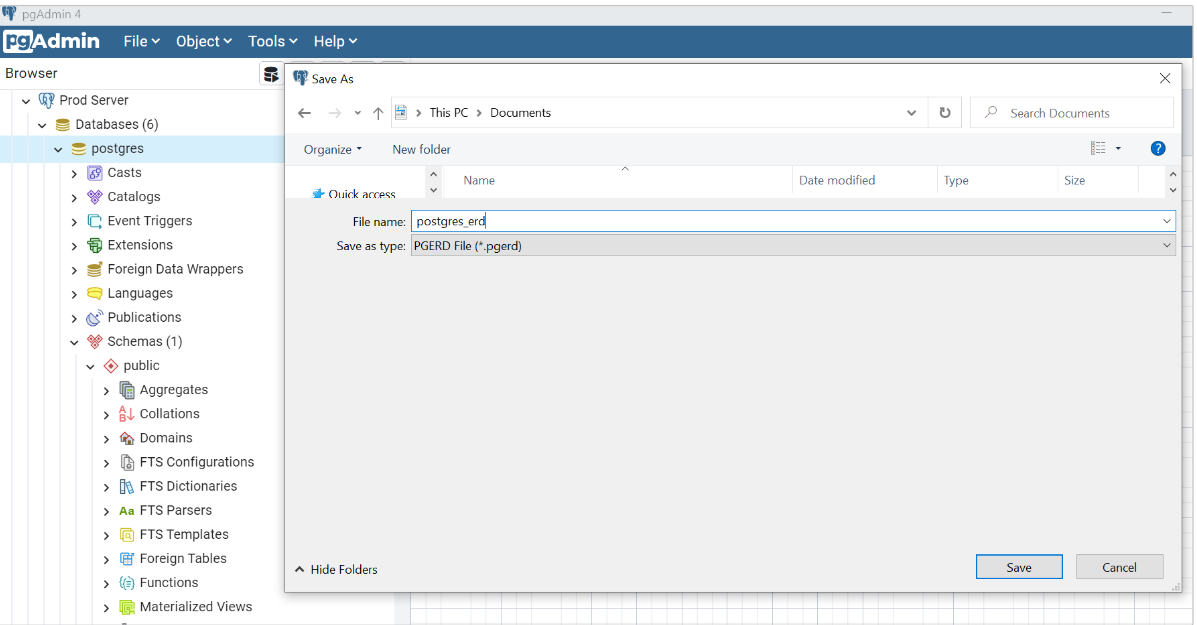 Database Visualization Save As pgerd file